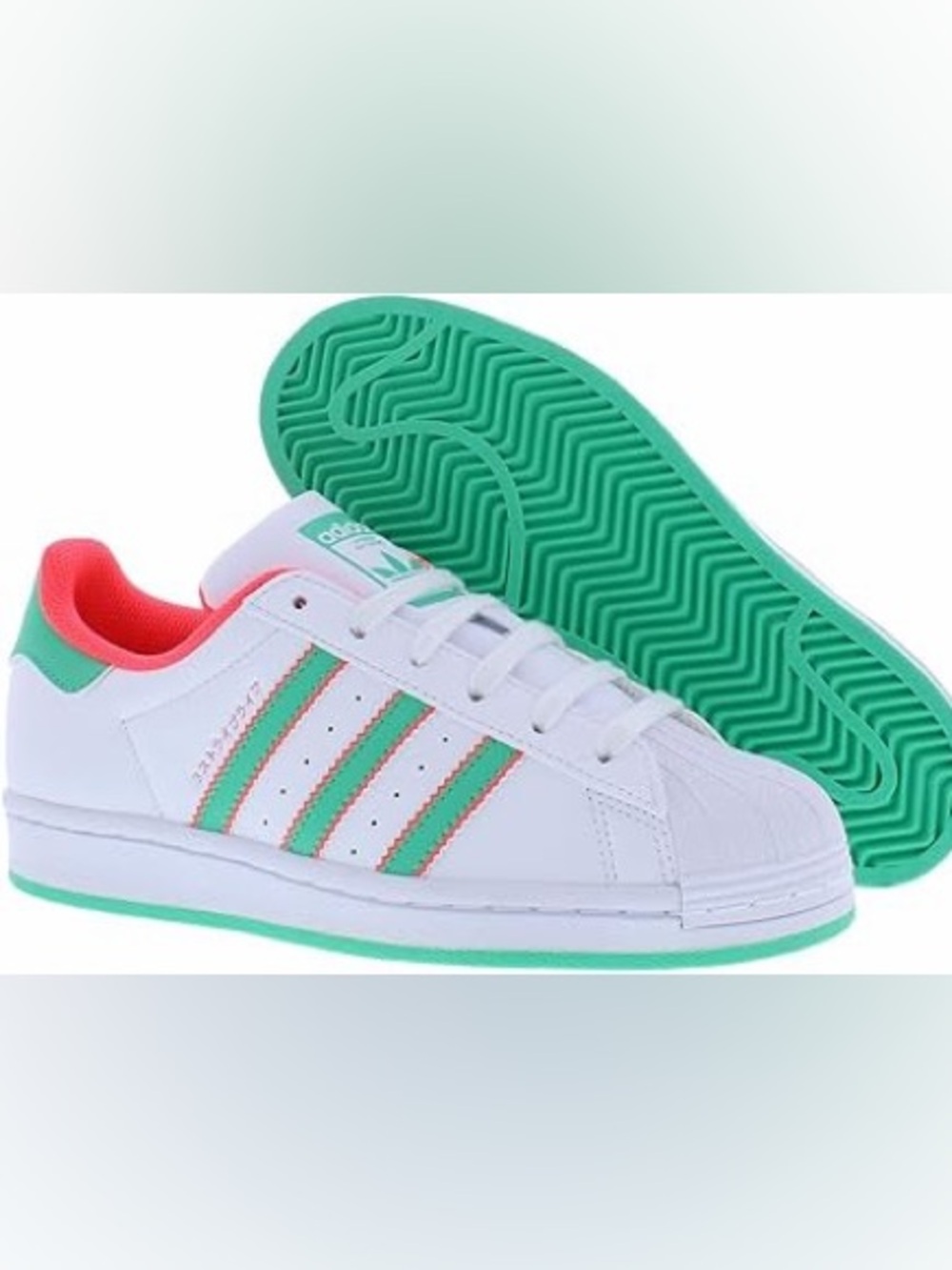 Adidas Superstar J NWT Cloud White / Hi-Res Green / Turbo Pink Size 7Y